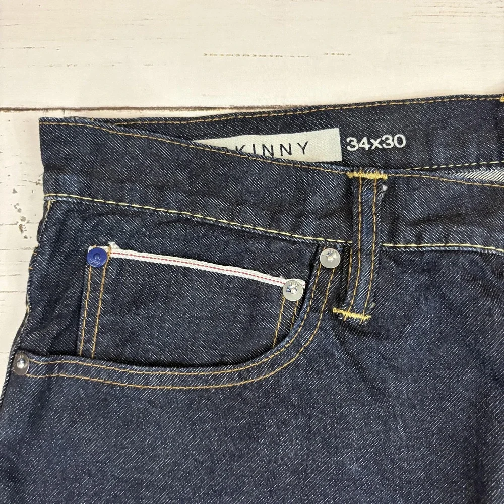 Gap 1969 Skinny Selvedge Jeans Mens 34x30 Blue Denim Resin Rinse Zip Fly